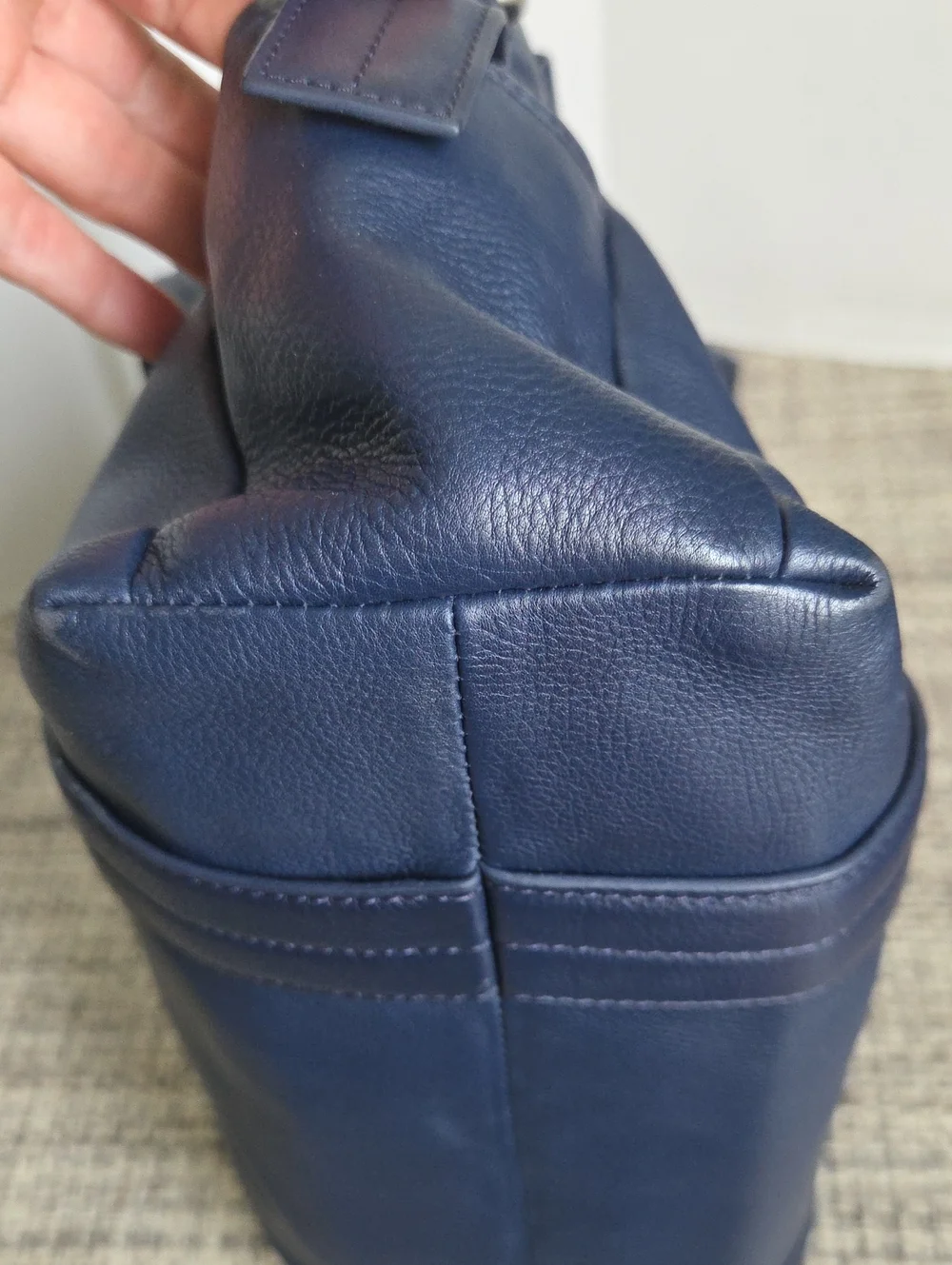ECCO Navy Blue Hrained Leather Top-Handle Satchel Bag